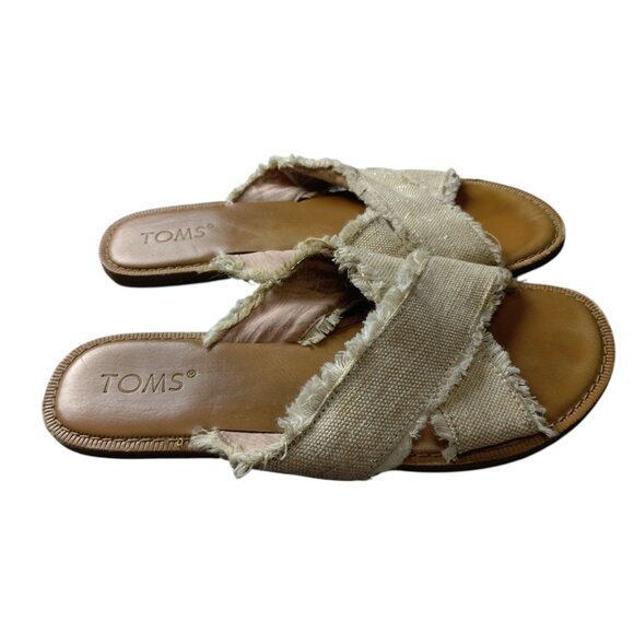 Toms Women's Size 7 Vim Pom Pom Slide Slip On 10011766 Beige Slip On Flat Sandal - Picture 1 of 5